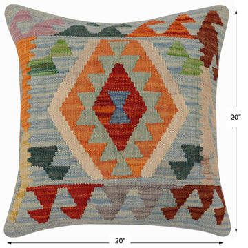 handmade Traditional Pillow Blue Rust Hand-Woven SQUARE 100% WOOL  Hand woven turkish pillow  PILLOW